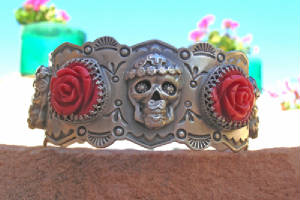 Day of the dead silver jewelry southwestern style skull flower by gregory segura santa fe native C23-2.jpg