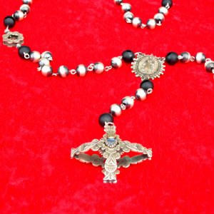 Sterling silver southwestern style double sided Guadalupe rosary with black onyx.JPG