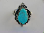 Southwestern Silver Jewelry Gregory Segura Santa Fe Style Spanish Market Ortegas on the Plaza Sterling Silver and Turquoise Ring.JPG