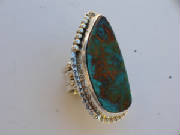 Southwestern Silver Jewelry Gregory Segura Santa Fe Style Spanish Market Ortegas on the Plaza Free Form Turquoise and sterling silver ring.JPG