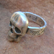 Southwestern Silver Jewelry Gregory Segura Santa Fe Style Spanish Market Ortegas on the Plaza Skull Ring R45-2.jpg