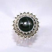 Southwestern Silver Jewelry Gregory Segura Santa Fe Style Spanish Market Ortegas on the Plaza Star Obsidian Ring.jpg